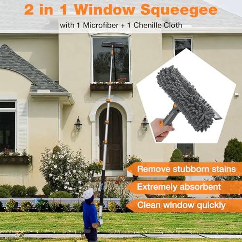 20FT Reach Window Squeegee with 5-13 FT Extension Poles, Extra-Large 14" Window Squeegee Window Cleaning Kit with Telescopic Pole,Window Cleaner Tool with Adjustable Head, for High Window, Glass, RV — view 4