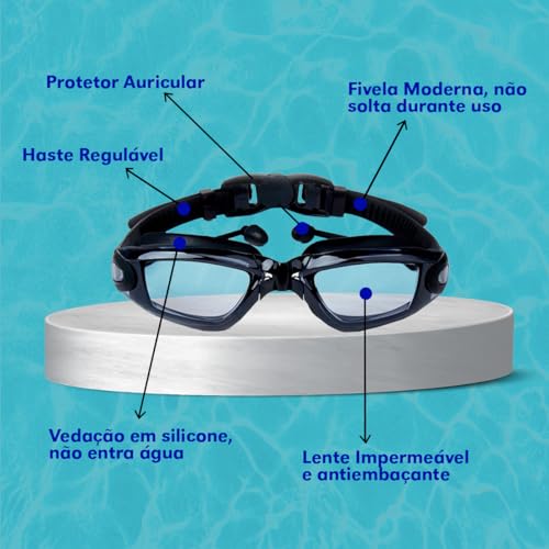 Óculos Natação 5SPORTS Esporte Aquático Vedação Não Entra Água Olhos (Preto)
