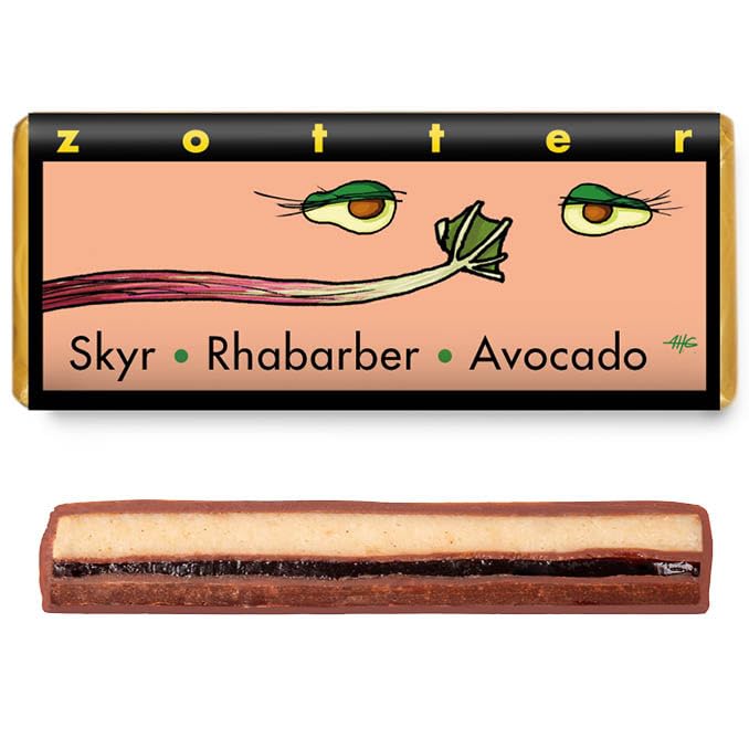Zotter Dunkle Milchschokolade mit Avocado Rhabarber & Skyr handgeschöpft (70 g) - Bio