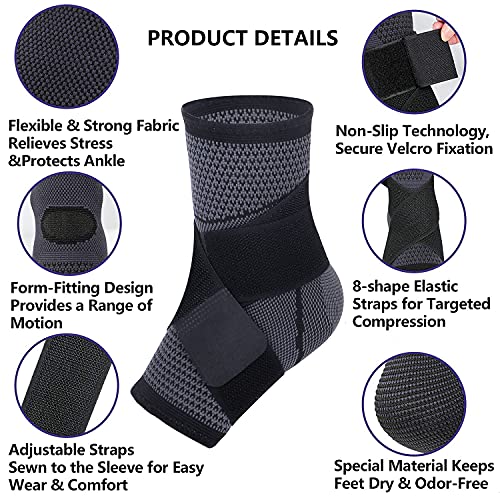 Ankle Braces, Adjustable Compression Ankle Support Men & Women For Injury Recovery, Achilles Support And Strong Ankle Brace Sports Protection, Stabilize Ligaments-Eases Swelling And Sprained Ankle #TOP2