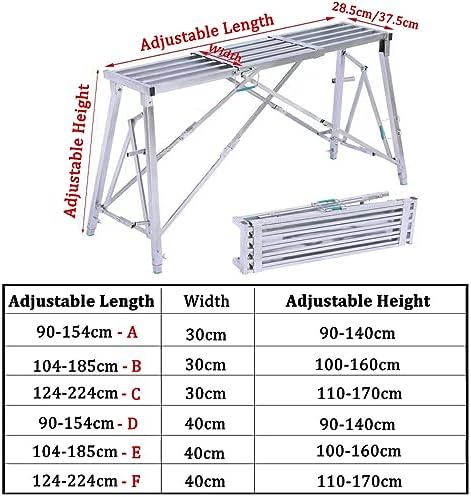 Folding Work Platform, Scaffolding Equipment Multipurpose 30cm/40cm Width Work Platform Step Ladder Folding Heaty Duty Steel Welding Scaffolding - Adjustable Length and H