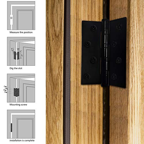 3-Pack Black 4''X 3''X0.11'' Steel Plain Bearing Door Hinges - Matte Finish, Square Corners, Thickened Heavy Duty Hinges, With 24 Screws #TOP4