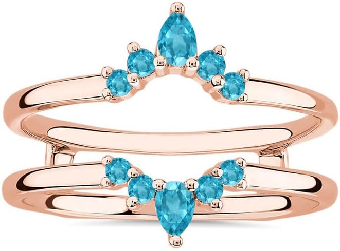 Blue Topaz Crown Shaped Enhancer Guard For Women, 14k Gold Finish Blue Topaz Wrap Ring, Engagement Ring
