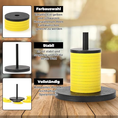 jiawaggag Schockbesteck Holz Schocken Set mit 14 Scheiben und Ständer Schock Besteck für Jule Meiern Maxen Mörkeln Gelb und Schwarz 10X10cm