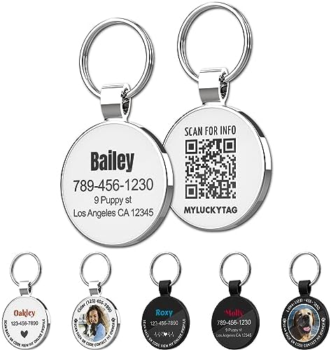 MYLUCKYTAG Personalized Pet ID Tags Dog Tags - QR Code ID Tags - Pet Online Profile - Send Pet Location Alert Email When Scanning
