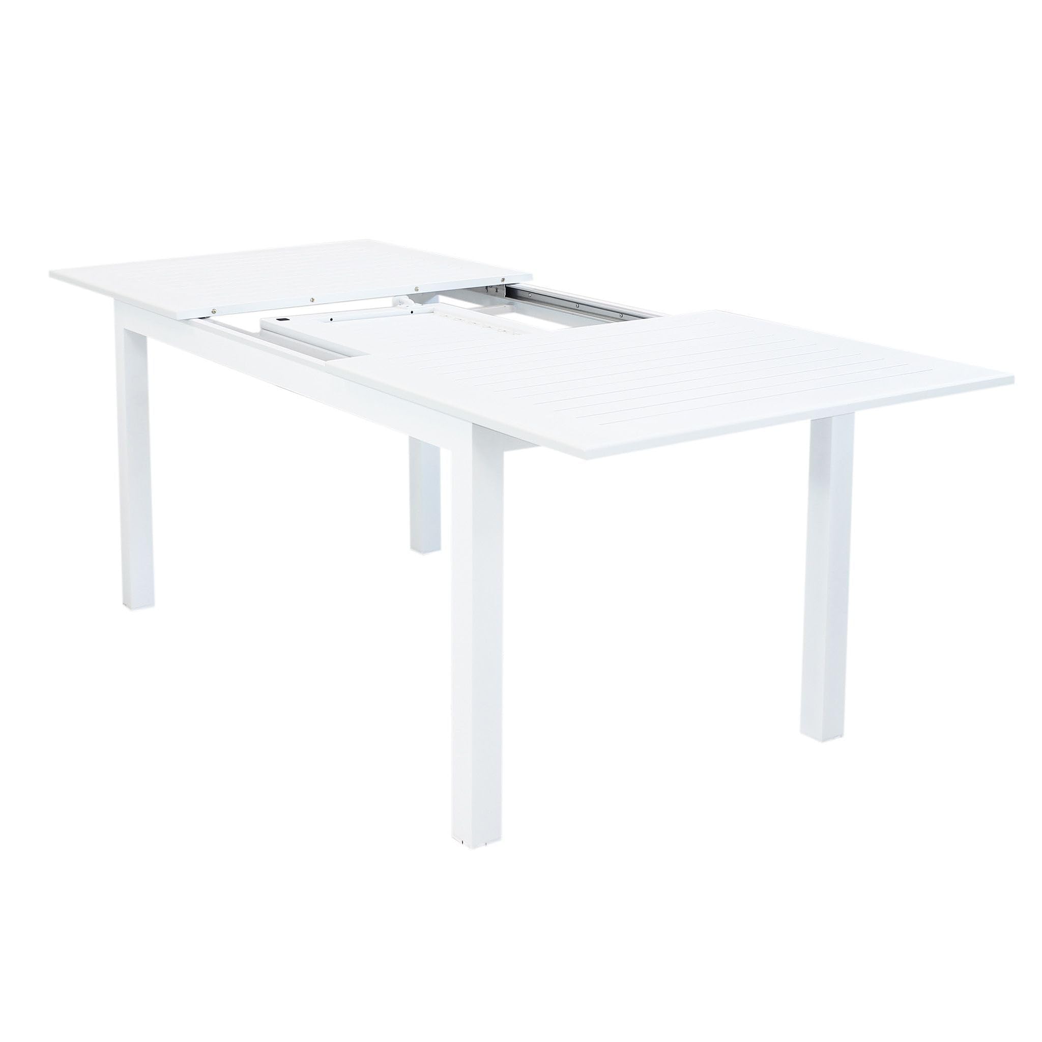 Decor Space Tavolo allungabile Ibiza Bianco in alluminio dogato da esterno per giardino e veranda (Tavolo/220-280 x 100 cm)