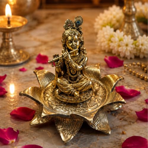 Image of Solid Brass /Pittal Lotus Singhasan Kamal Asan for Lord Krishna Ram Laxmi Idol 16x7 cm