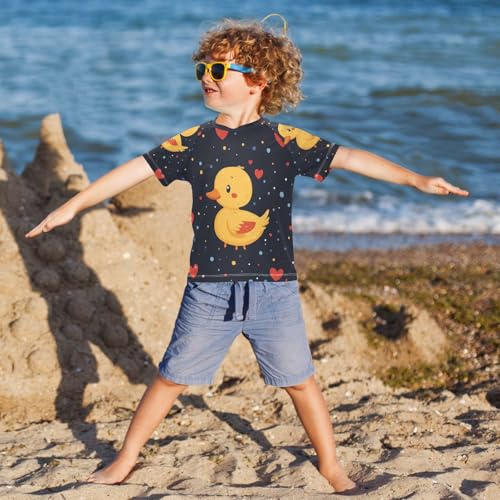 Swing Shirts Duck Polka Dot Heart Rashguard Short Sleeve Boy Swimsuit Sunscreen T-Shirts Sun Swimwear Sets UPF 50+4