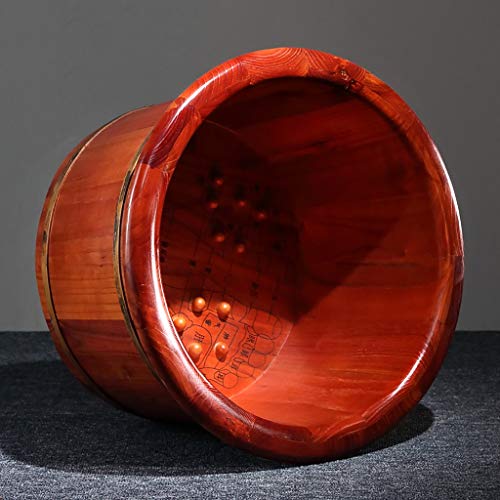 Cubo de madera para remojo y masaje de pies Katzowen, con tapa, fabricado en madera de alcanfor, modelo de barril único con nodos masajeadores miniatura 3