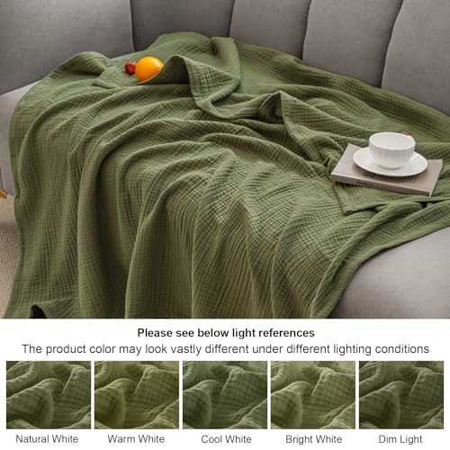PHF 100% Cotton Muslin Blanket for Adults, Queen Size 90"X90", Olive Green by PHF - Used condition - Image 6