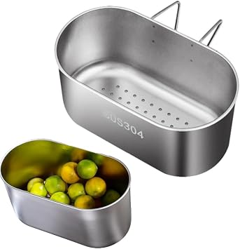 Stainless Steel Drain Basket, Multifunction Hanging Sink Strainer Kitchen Sink Food Waste Filter Basket and Vegetables Fruits CleanSliver