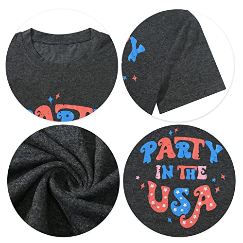 Party In The Usa T-Shirt Women 4Th Of July Independence Day Shirts Funny Patriontic Graphic Short Sleeve Tee Tops Gray #TOP4