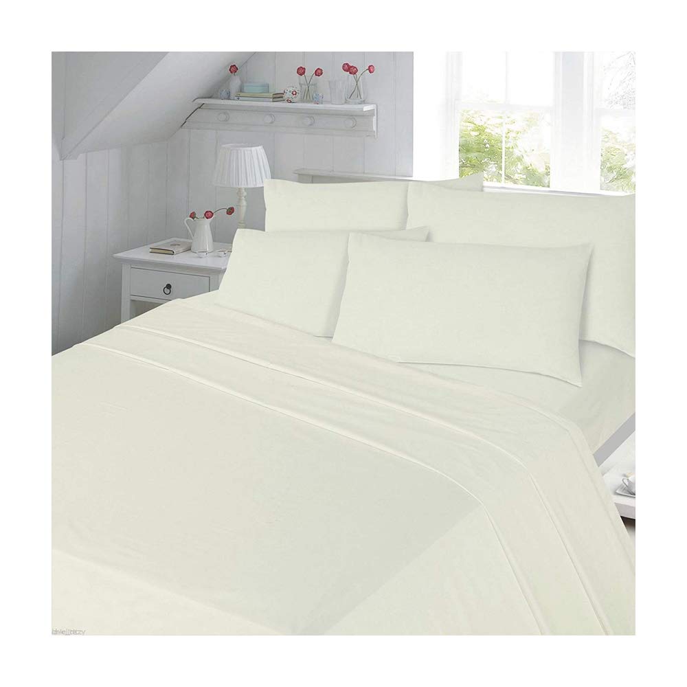 Percale Flat Sheets Non Iron Bed Super King Size 180 Tread Count Plain Dyed Bedding (Cream Flat Sheet, Super King)