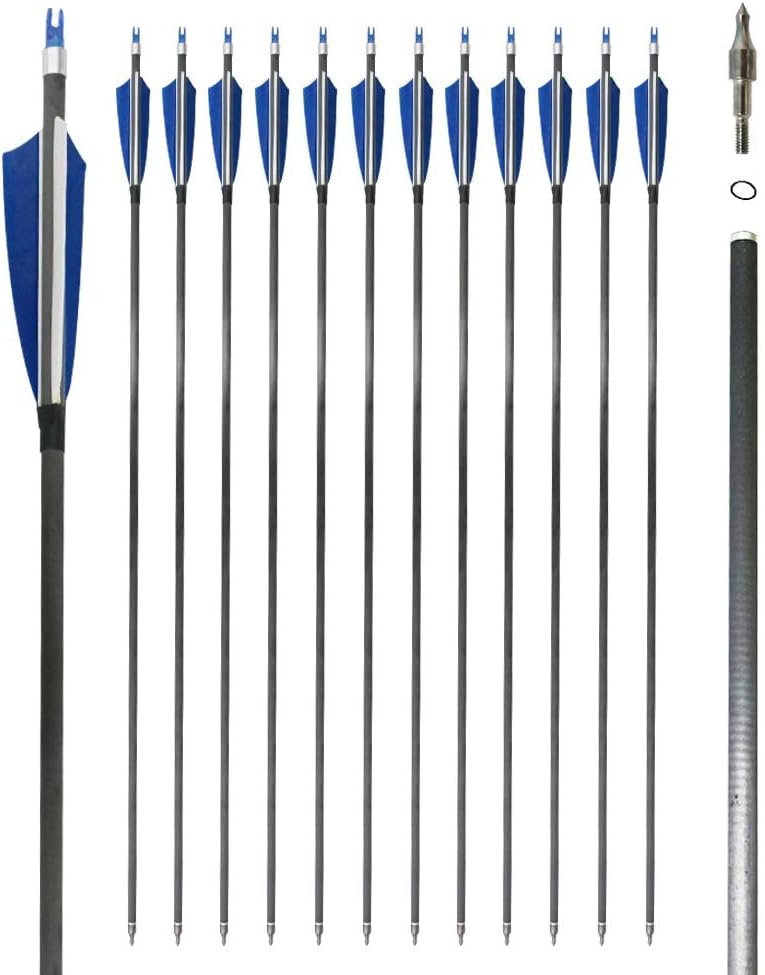Jocoo 12Pack 30-inch Carbon Arrow with 4" Turkey Feathers, Hunting/Targeting Arrow for Compound Recurve Longbow