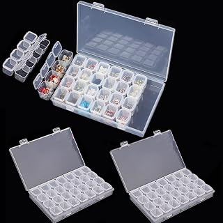 3PCS 28 grids Rhinestone Box Diamond Picture Box Plastic Jewelry Storage Box Storage Container Gem Container Nail Tools Storage Box DIY Art Craft Nail Art Small Jewelry Bead Storage