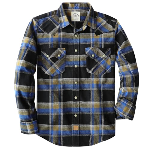 Dubinik® 6.3 oz Flanellhemd Herren Langarm Western Hemd Mit Druckknöpfen und Doppelten Brusttaschen Für Lässigen Komfort Blau Schwarz und Braun XL