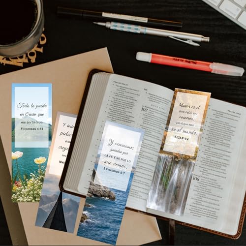 Spanish Christian Verses Bookmarks Books of The Bible Christian Bookmark 2.25x6.65 Inch Landscape Book Marks 40 Pack