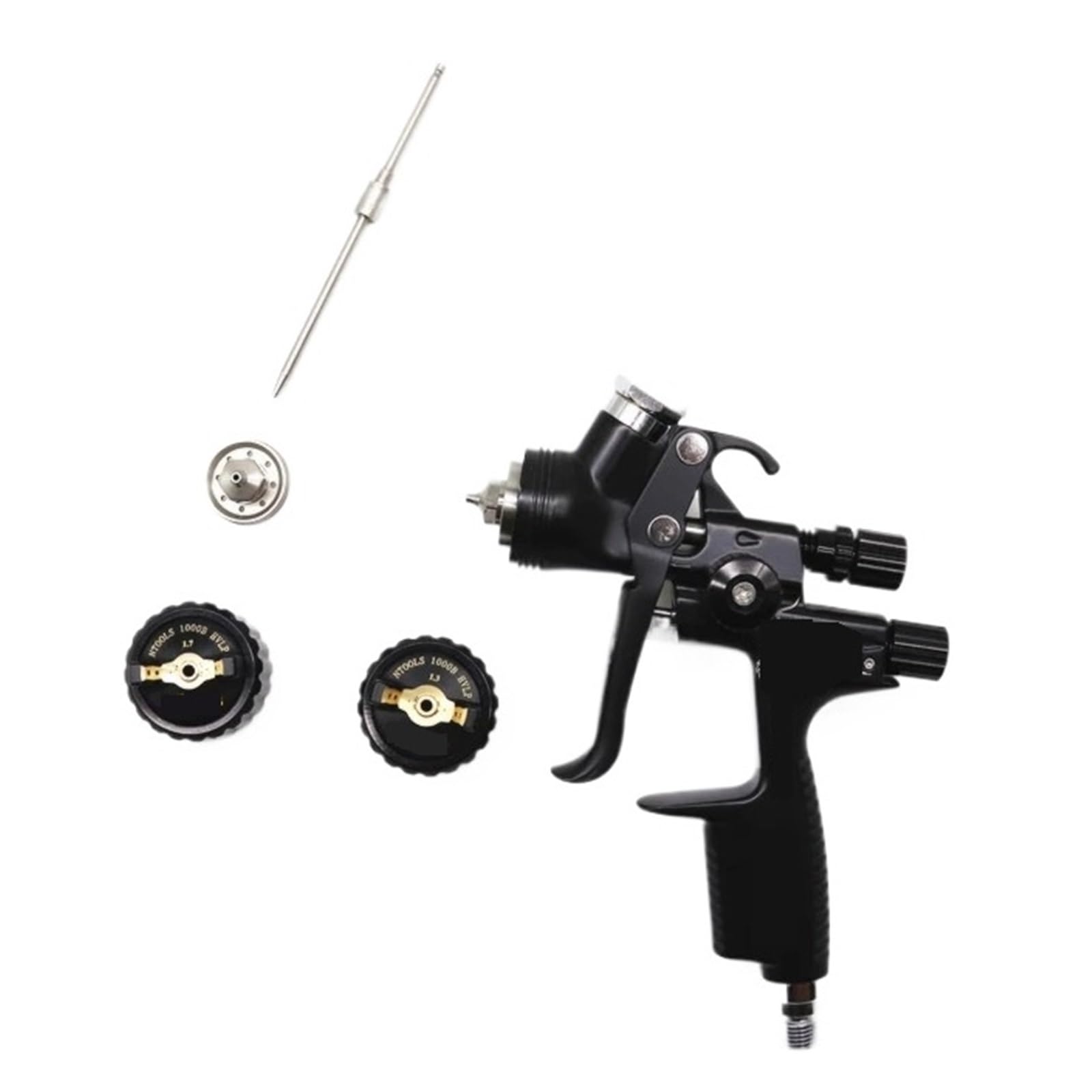 Spritzpistole Mit Adapter Und Mischbehälter, Autoreparatur-Lackierpistolen, 1,3-,7-mm-Düse for Lackieren, Luftspritzpistole Auf Wasserbasis Präzise Steuerung Erfüllt Anforderungen(ONE Tank)