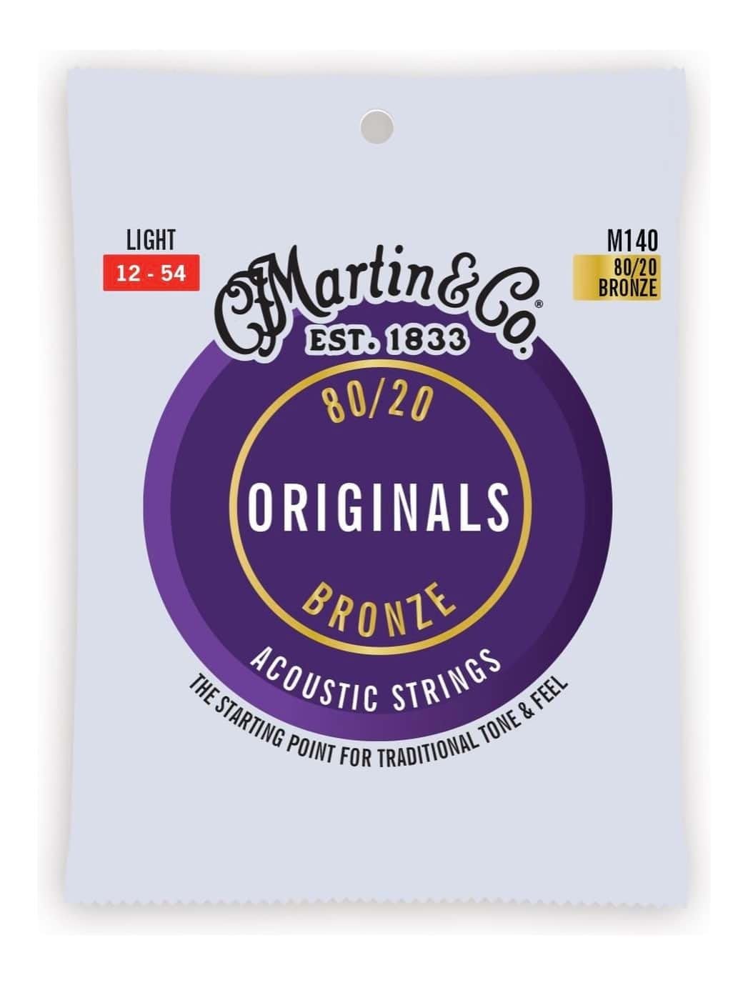Martin Guitar Original Acoustic M140, 80/20 Bronze, Light-Gauge Guitar Strings