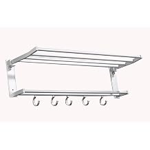 with Double Towel Bars Towel Racks for Bathroom Plug-in SUS 304 Stainless Steel Stretch Towel Rack Wall Mounted Towel Hanger Sufficient Space Color Silver, Size 58.5cm