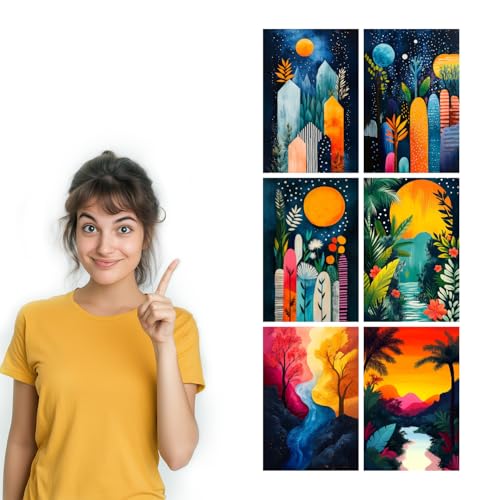Image of SiddArtify Abstract Landscape Wall Art Prints Set - Colorful Nature Poster Decor for Living Room Bedroom - 8x12 inch Board Pack of 6