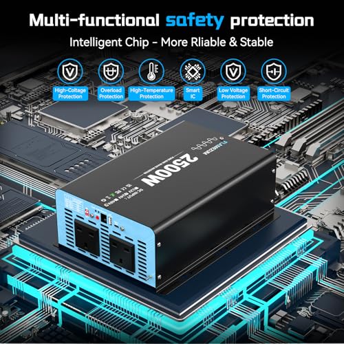 FLAMEZUM 2500w Pure Sine Wave Power Inverter DC 24V to AC 240V Voltage Converter with 2 AC Outlets,1 USB-A Port,1 USB-C Port,LCD Remote Control,for Motorhomes,Trucks,Boats,Camping - Image 5