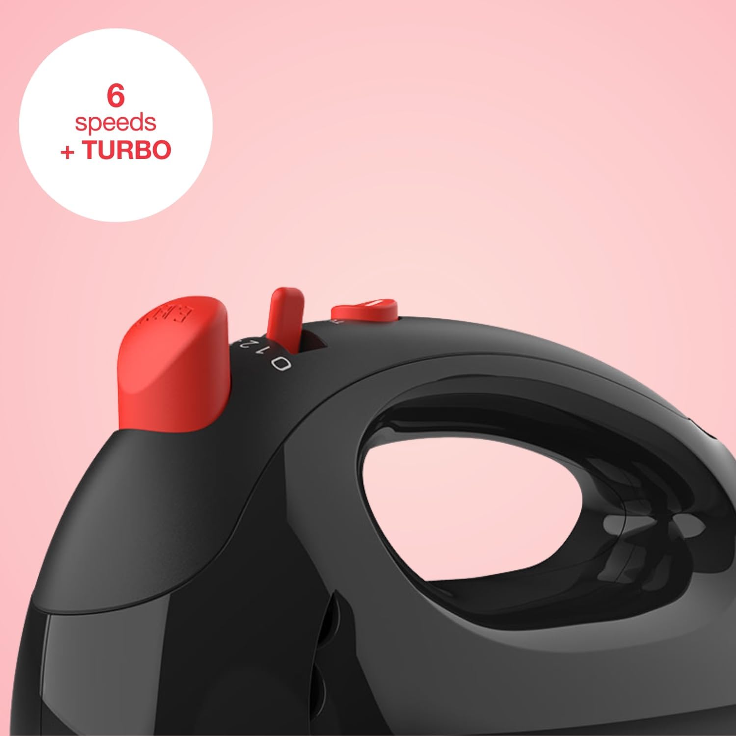 Close-up of Solac hand mixer speed dial and turbo button