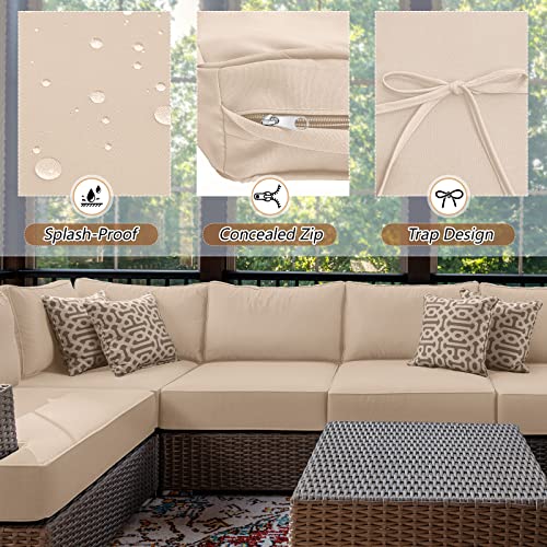 11 Pcs Outdoor Cushion Slipcovers Outdoor Patio Cushion Covers Replacement Waterproof With Zipper For Outdoor Furniture, Patio Sofa Couch 3 Sizes, Covers Only (Beige) #TOP2