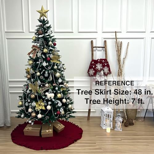 36-Inch Ruffled Sweater Knit Christmas Tree Skirt with Lace Ties, Burgundy by Starry Dynamo - Image 2