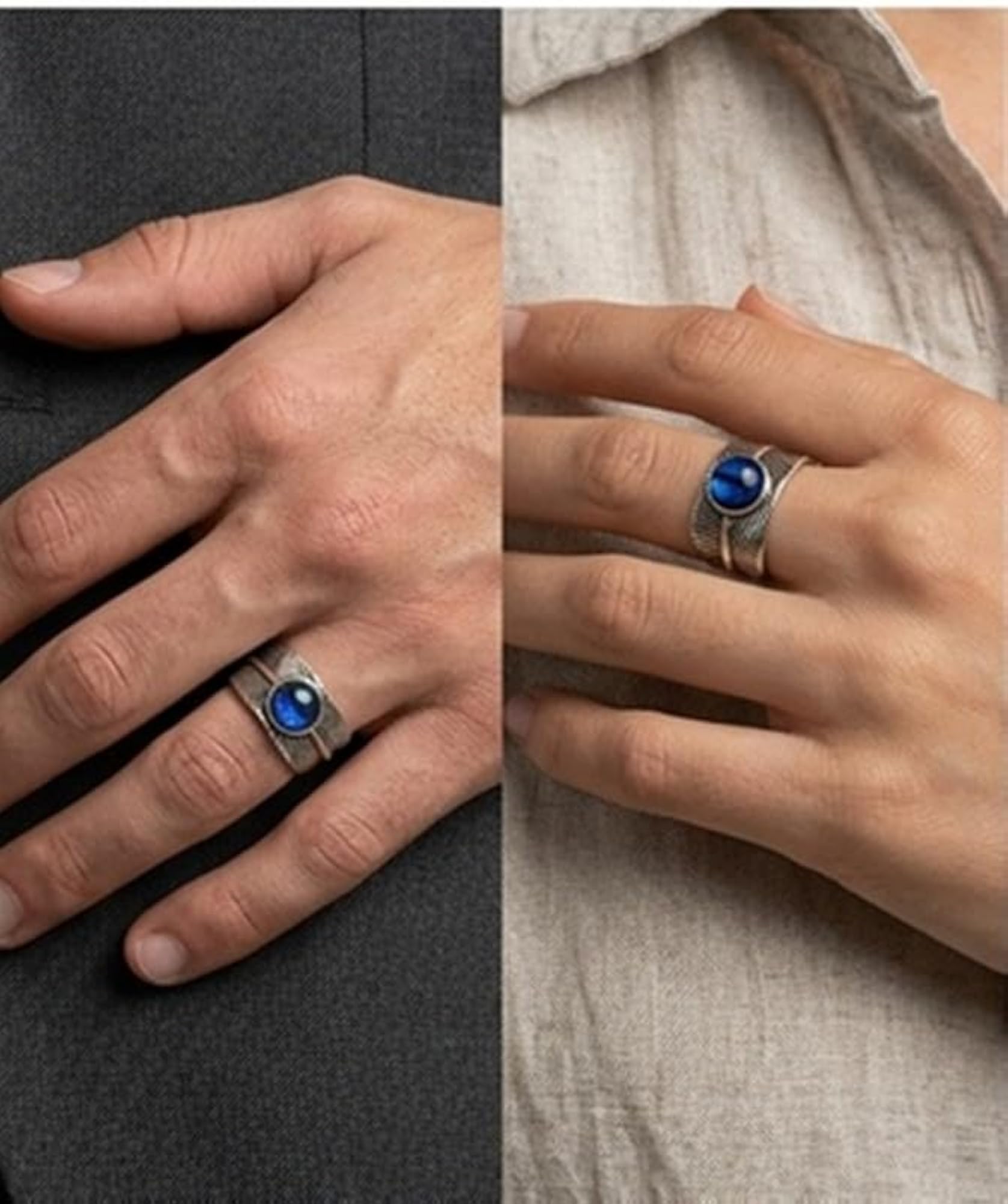 Adjustable Stainless Steel Feather Ring with Blue Stone