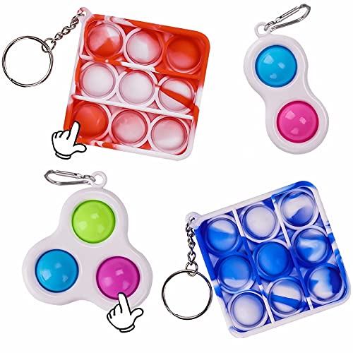 4 Pcs Mini Fidget Toys pop it Keychain with Simple dimple Fidget Push Pop Sensory Bubble Toys Stress Reliever Hand Toys for Kids, Food Grade Silicone The Gift of ECO (4 Pack)