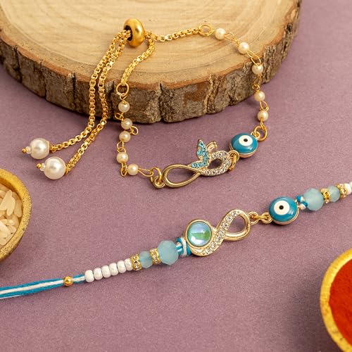 DECORATIVE BUCKETS |Rakhi for Brother and Bhabhi | Rakhi for Bhaiya and Bhabhi | Rakhi for Brother and bhabhi | bhaiya bhabhi Rakhi Set| Rakhi Combo| lumba rakhi (Infinity evil eye rakhi) by DECORATIVE BUCKETS - Used condition - Image 2