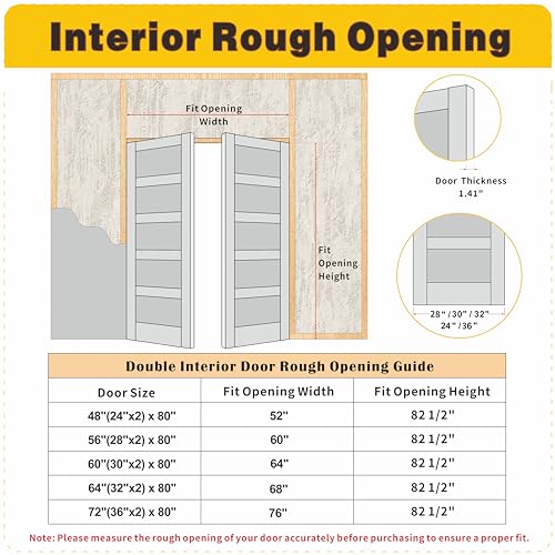 Image of 60 inch x 80 inch French Doors, 5-Lite Frosted Glass Interior Door with Black Door Levers, Pantry Door Slabs for Bathroom Bedroom Pantry Laundry Closet Door, Assembly Required