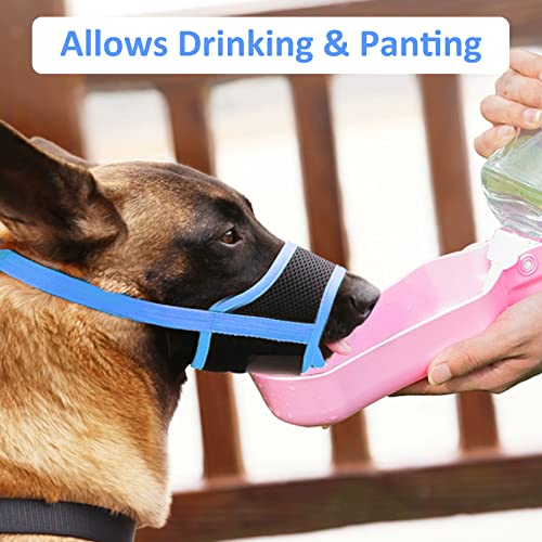 Image of LUCKYPAW Dog Muzzle Anti Biting Barking and Chewing with Comfortable Mesh Soft Fabric and Adjustable Strap, Suitable for Small, Medium and Large Dogs(Blue Trim,L)