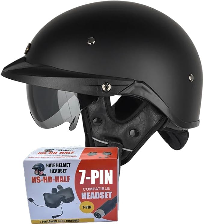 Soman H6 Half Helmet with Harley Compatible 7-Pin Headset