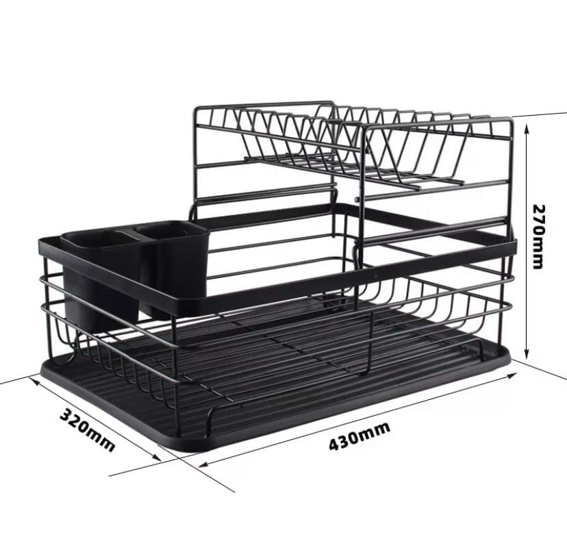 Image of ROSESKY Stainless Steel Rack for Dish Drainer,Cutlery Utensil, Fruits and Vegetable Drying Drain Stand Size(41L x 30W x 18H cm) (Black)