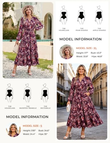 Image of GRACE KARIN Women's Floral Maxi Dress 2026 Fall Long Sleeve V Neck Empire Waist A Line Flowy Dress with Pocket