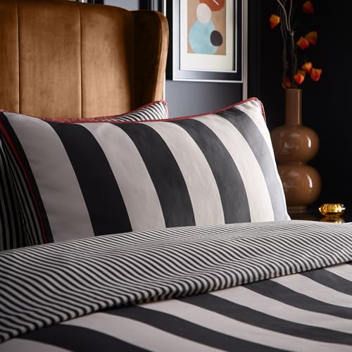 Laurence Llewelyn-Bowen - Festivo Circus Stripe Duvet Cover - King Bedding Size (230 x 220cm) - Soft 100% Cotton Sateen - 2 Pillowcases - Black & White Stripe Bedding - Luxury Bedding Set - Image 2
