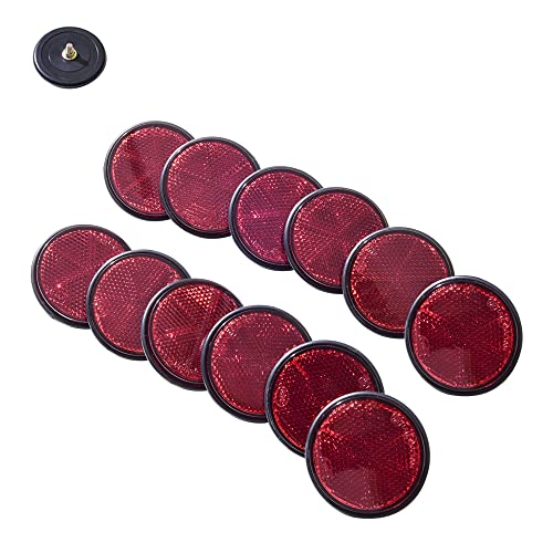 Feuunly 12 Piezas Catadioptrico Remolque Rojo Redondo, Catadioptrico Rojo Redondo Fijación Tornillo, Reflectores para Remolque Camión Moto Tractor Bicicleta Vehículo Agrícola (Catadioptrico Rojo) Cover