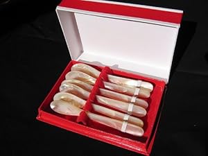 Silberkanne 6er Perlmutt Eierlöffel mit Etui