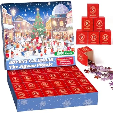 Advent Calendar 2024 Adult Teens, 1008 Pieces Jigsaw Puzzle Advent Calendar 24 Days Teen Girls, Cool Stuff Fun Christmas Gifts for Men Women Family Teen Boys Dad Momther Her Him Who Have Everything Cover