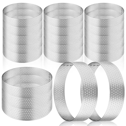 20 Pack Perforated Tart Rings, 8cm Stainless Steel Tart Rings for Baking, Round Tart Ring Nonstick Metal Pastry Cake Dessert Rings Mold for Home Cooking Food Baking Tools