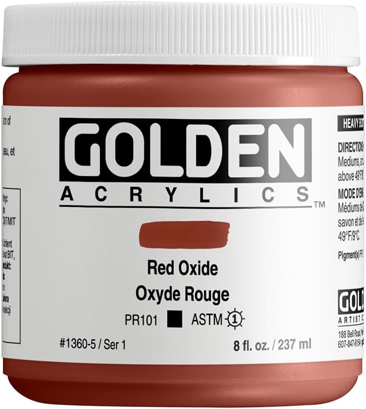 GOLDEN Heavy Body Acrylics, Red Oxide, 8 fl. oz. Jar, Professional Acrylic Paint, Opaque