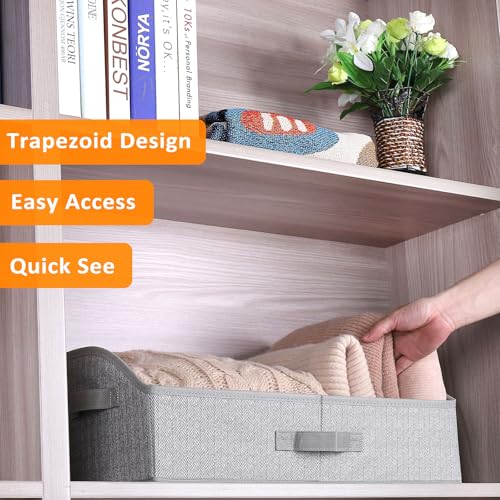 WUIKE Closet Organizers and Storage, Trapezoid Storage Bins, Fabric Closet Baskets with Handles, Clothing Bins for Shelves, Foldable Storage Baskets for Clothes, Herringbone Gray, Extra Large, 3-Pack - Image 4