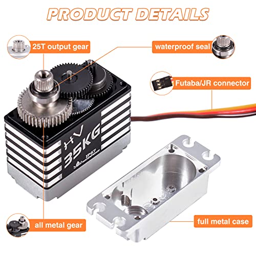 Doverc Rc Servos:35Kg Servo High Torque Servo Rc Steering Servo Rc Crawler Servo Full Aluminum Case For 1/8 1/10 1/12 Rc Car/Boat With 25T Servo Horn (Control Angle 180°) #TOP3