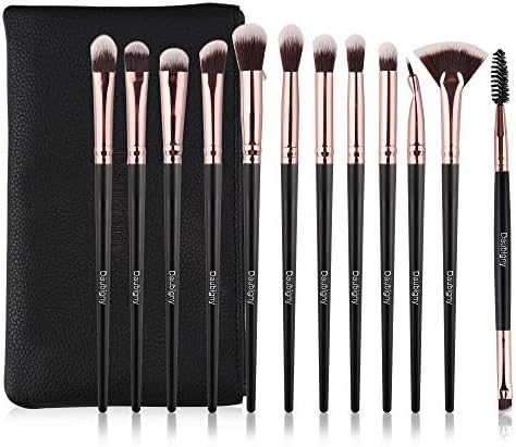 Daubigny Eye Makeup Brushes, 12 PCS Professional Eye shadow, Concealer, Eyebrow, Foundation, Powder Liquid Cream Blending Brushes Set With Carrying Bag (Black)