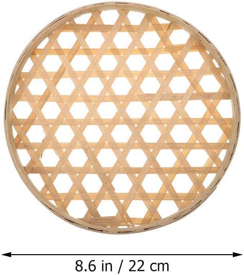 2pcs Bamboo Sieves Fruit Vegetable Baskets, 8.66 Inch Woven Bamboo Trays for Kitchen Storage, Light Yellow Hexagonal Flat Lid for Bread, Eggs, Snacks, Home Organization and Party image 3