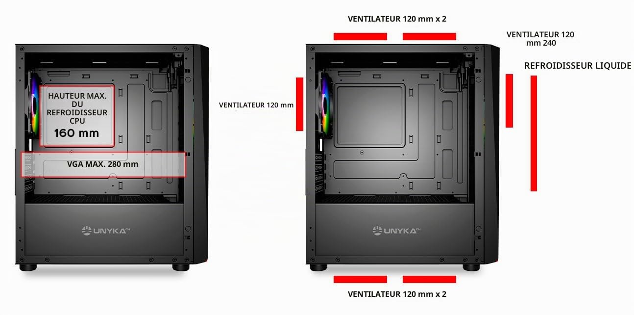 UNYKAch Boîtier PC Gaming Micro ATX Mini GLAYZE, façade ARGB, Verre trempé latéral, Ventilateur ARGB 120 mm, USB 2.0 et Deux USB 3.0