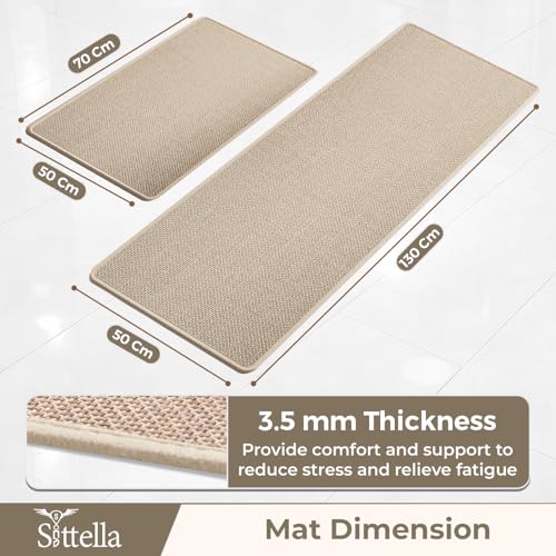 Image of SITTELLA Kitchen Mats for Floor (Set of 2) | Premium Jute Kitchen Carpet with Anti-Slip Back | Absorbent & Easy Clean | Beige | 130x50 cm & 70x50 cm