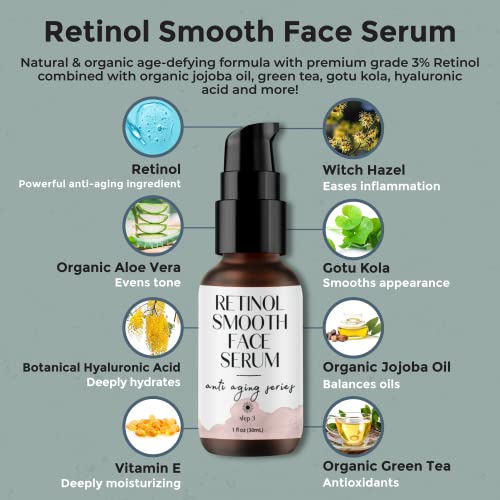 Retinol Face Serum - New Formula - Now With 3% Retinol - Anti Aging Face Serum - With Gotu Kola, Hyaluronic Acid, Horsetail Extract & Organic Jojoba Oil - 1Oz By Foxbrim Naturals #TOP2